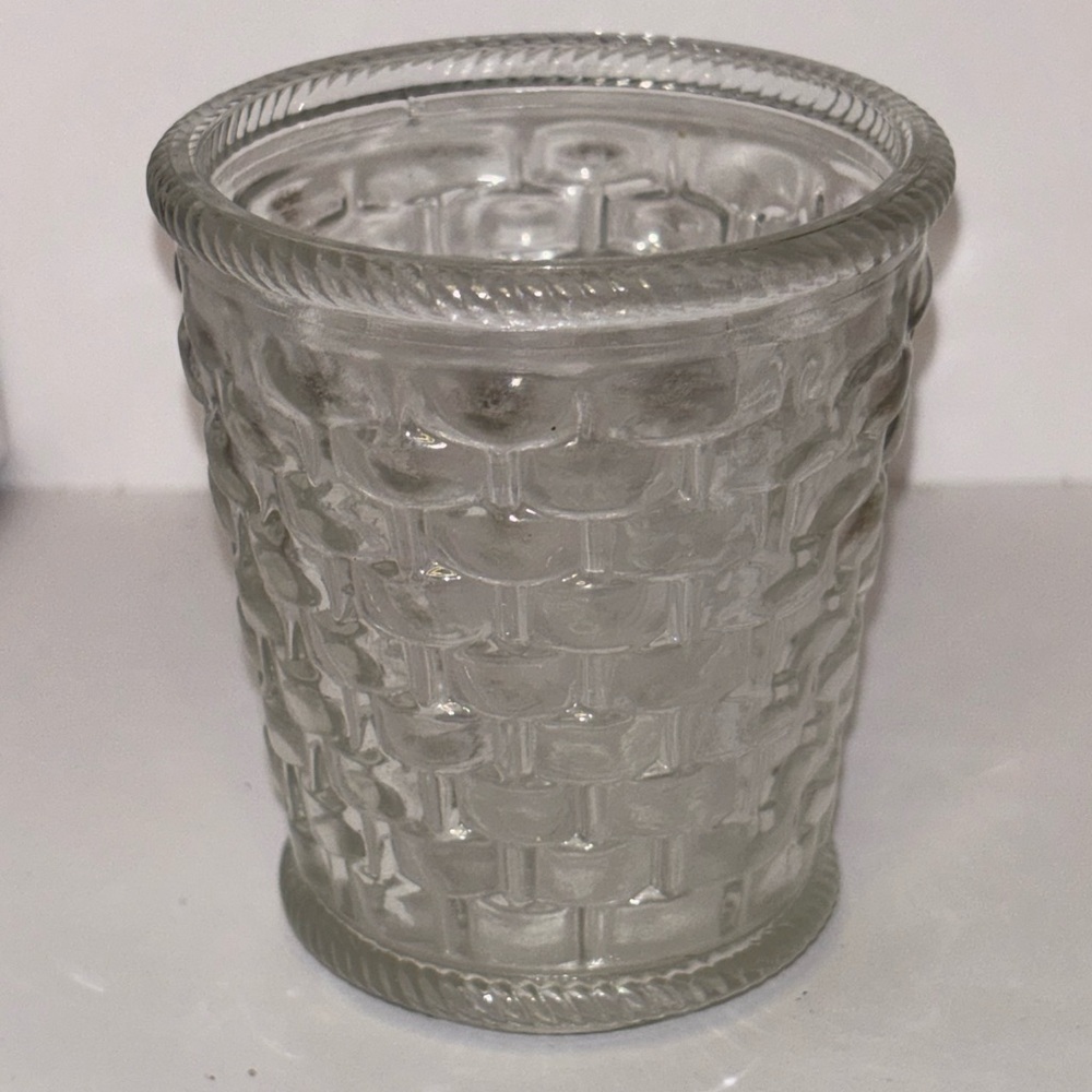 Pressed glass basket weave. Vintage toothpick holder